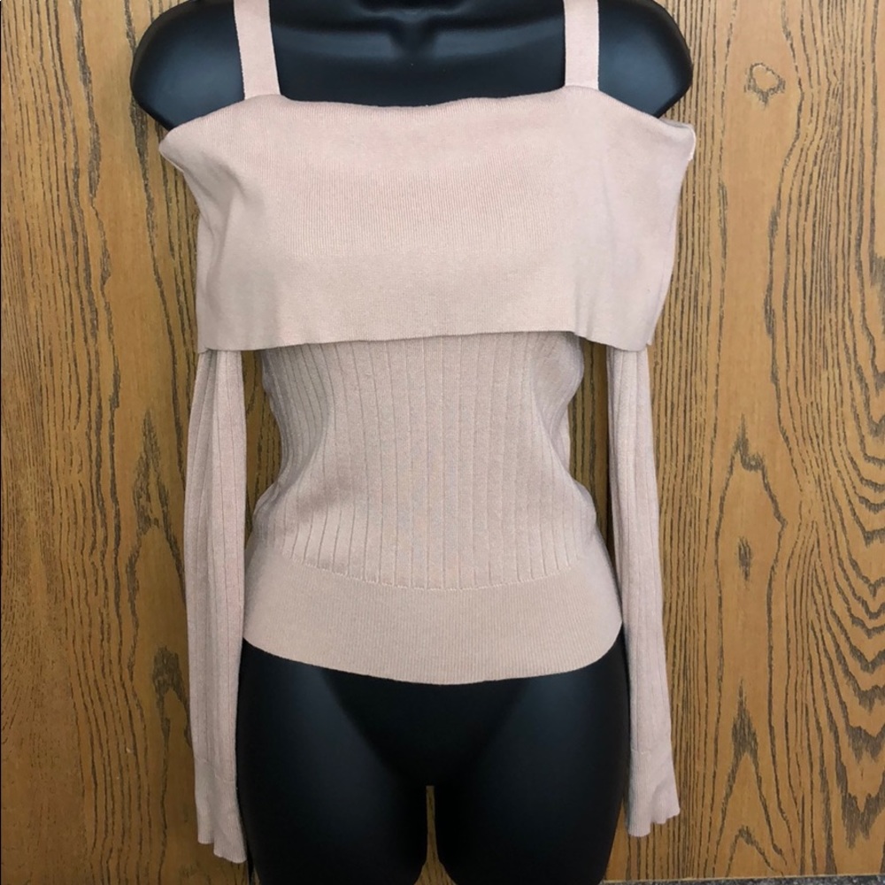 Nude off the shoulder long sleeve top